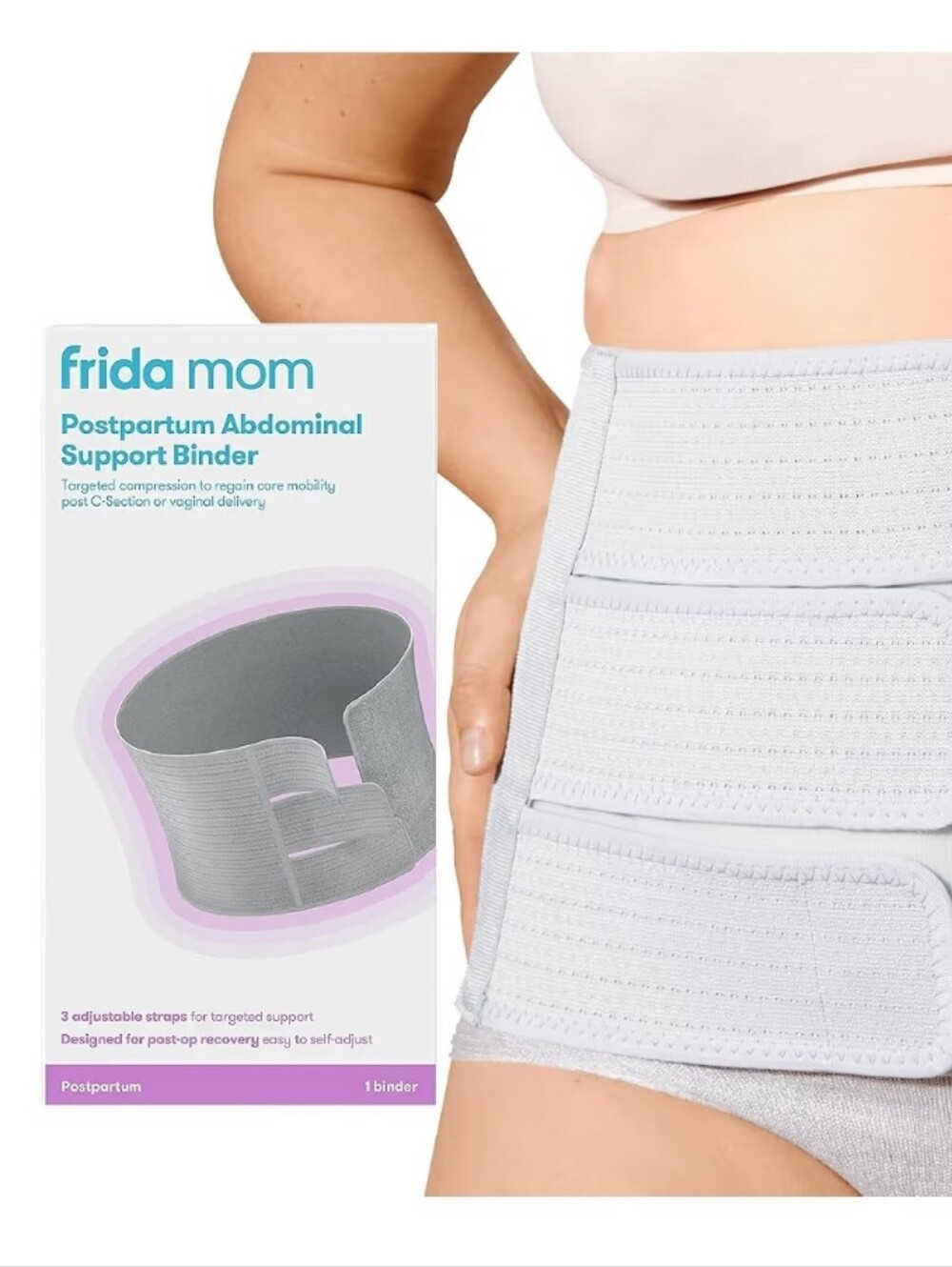 NWOT, Frida Mom • Postpartum Abdominal Support Binder in Light Gray, 9" High